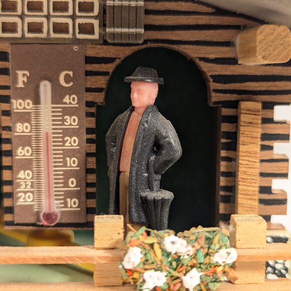 Vintage Swiss Chalet Weather House, Alpine Novelty Cottage Thermometer Barometer - Picture 3 of 9